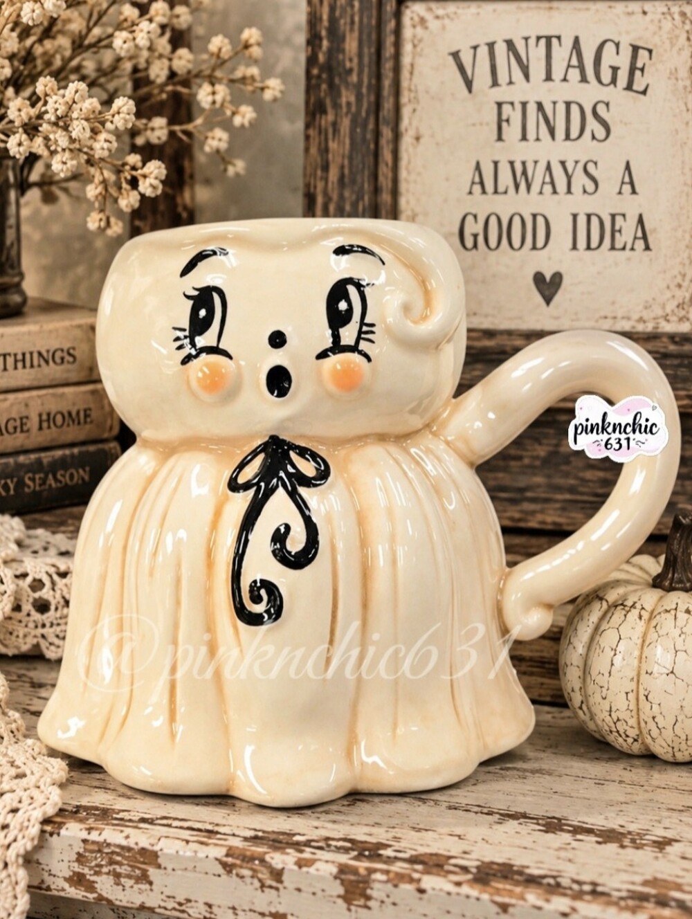 Johanna Parker Vintage Ghost Ceramic Mug Cup Spooky Cute Halloween Decor